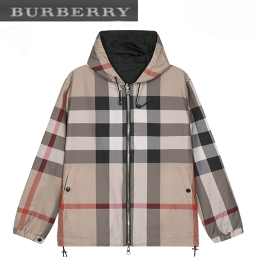 BURBERRY-08157 버버리 베이지 체크 무늬 양면 바람막이 후드 재킷 남성용