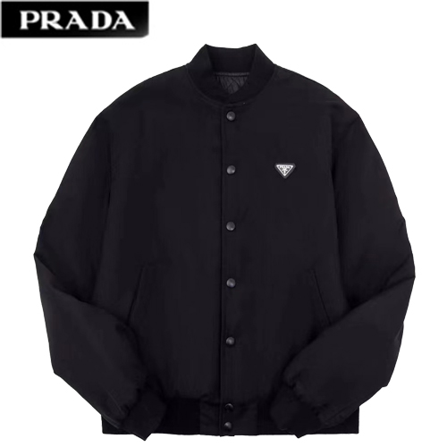 PRADA-10141 프라다 블랙 트라이앵글 로고 베이스볼 재킷 남성용
