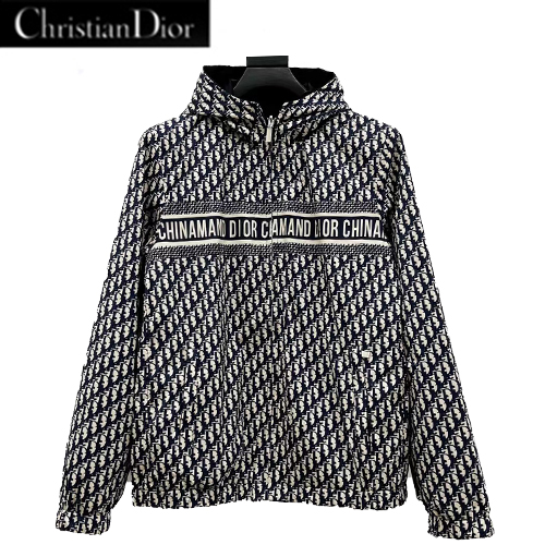 DIOR-08215 디올 블루/블랙 Dior Oblique 양면 바람막이 후드 재킷 남여공용