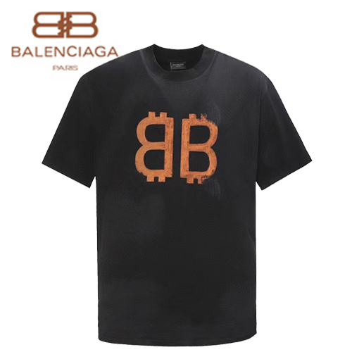 BALENCIAGA-06248 발렌시아가 블랙 프린트 장식 워싱 빈티지 티셔츠 남성용