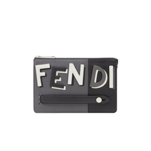 [스페셜오더]FENDI-7VA350 펜디 송아지 가죽 FENDI 인레이 장식 그레이 클러치