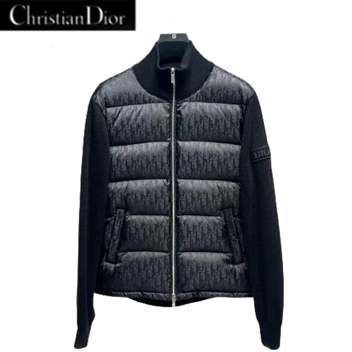 DIOR-09158 디올 블랙 Dior Oblique 퀄팅 다운 재킷 남성용