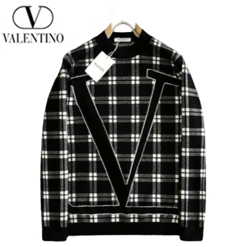 VALENTINO-12058 발렌티노 블랙 아플리케 장식 체크 무늬 스웨터 남성용