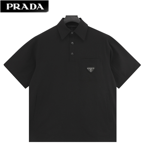 PRADA-05138 프라다 블랙 트라이앵글 로고 폴로 티셔츠 남성용