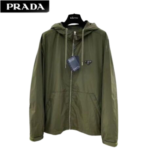 PRADA-03108 프라다 그린 트라이앵글 로고 바람막이 후드 재킷 남성용