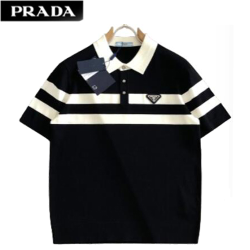 PRADA-03148 프라다 블랙/화이트 스트라이프 폴로 티셔츠 남성용