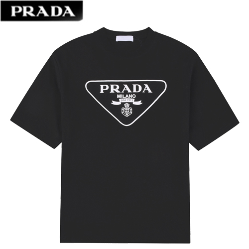 PRADA-03178 프라다 블랙 트라이앵글 로고 프린트 장식 티셔츠 남여공용