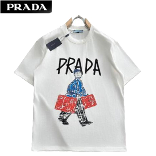 PRADA-03198 프라다 화이트 프린트 장식 티셔츠 남성용