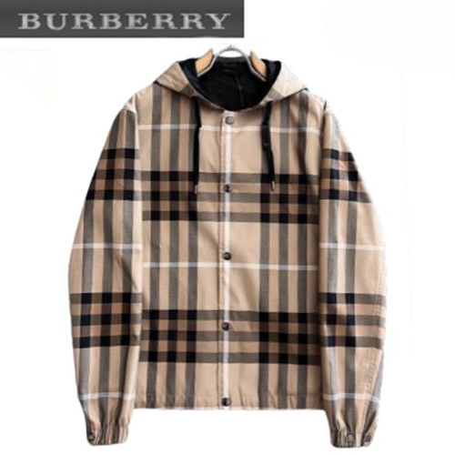 BURBERRY-04038 버버리 블랙 체크 무늬 양면 바람막이 후드 재킷 남성용