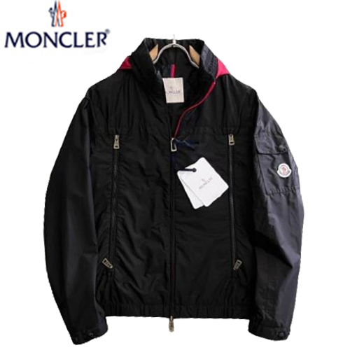 MONCLER-04028 몽클레어 블랙/레드 나일론 바람막이 후드 재킷 남성용
