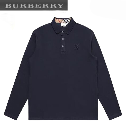 BURBERRY-07296 버버리 네이비 TB 로고 장식 긴팔 폴로 티셔츠 남성용