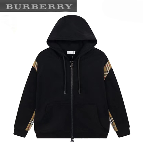 BURBERRY-08138 버버리 블랙 체크 무늬 디테일 후드 재킷 남성용