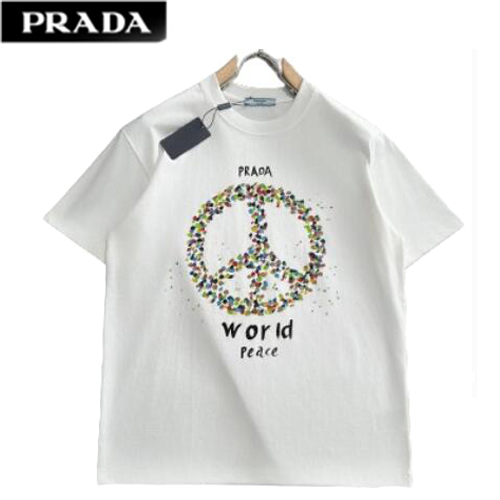 PRADA-04128 프라다 화이트 프린트 장식 티셔츠 남성용