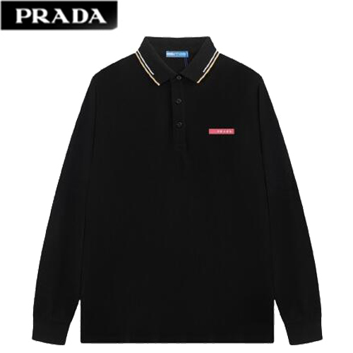 PRADA-03128 프라다 블랙 코튼 긴팔 폴로 티셔츠 남성용