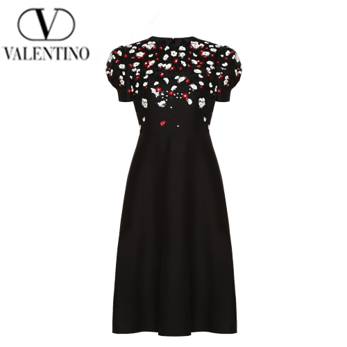 VALENTINO-RB3VALE 발렌티노 자수 장식 크레이프 쿠튀르 드레스