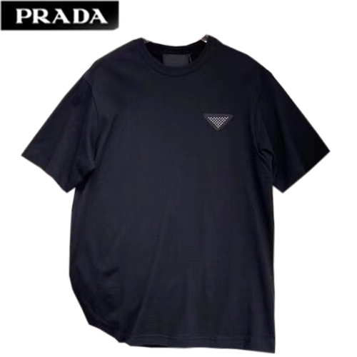 PRAD*-03197 프라다 블랙 코튼 티셔츠 남성용