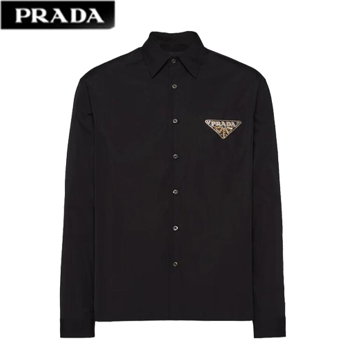 [스페셜오더]PRADA-UCN467 프라다 블랙 자수 트라이앵글 로고 셔츠 남성용