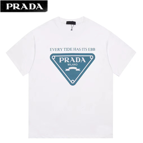 PRADA-05199 프라다 화이트 트라이앵글 로고 프린트 장식 티셔츠 남성용