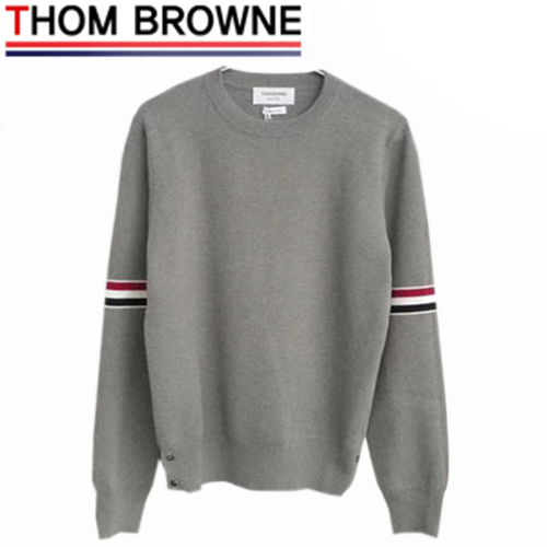 THOM BROWNE-09142 톰 브라운 그레이 니트 코튼 스트라이프 장식 스웨터 남여공용
