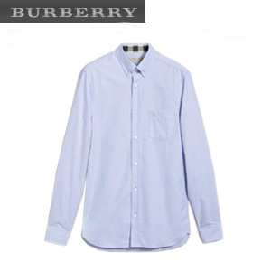 BURBERRY-39961141 버버리 체크 디테일 라이트 블루 코튼 옥스퍼드 셔츠