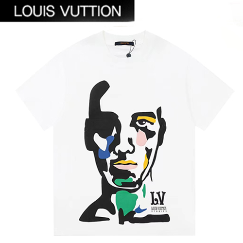 LOUIS VUITTON-07167 루이비통 화이트 프린트 장식 티셔츠 남여공용