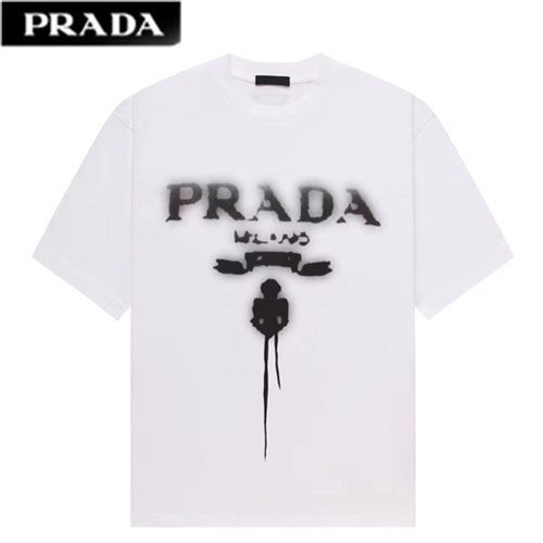 PRADA-06249 프라다 화이트 프린트 장식 티셔츠 남성용