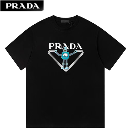 PRADA-07159 프라다 블랙 프린트 장식 티셔츠 남여공용