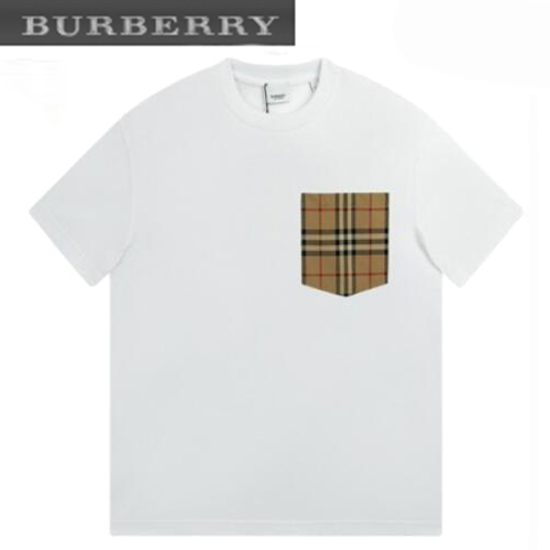 BURBERRY-04199 버버리 화이트 체크 무늬 디테일 티셔츠 남성용