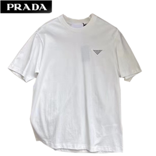 PRAD*-03198 프라다 화이트 코튼 티셔츠 남성용