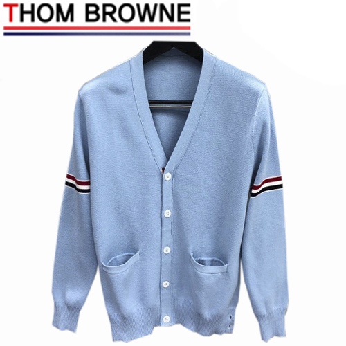 THOM BROWNE-11149 톰 브라운 라이트 블루 니트 코튼 스트라이프 장식 가디건 남성용