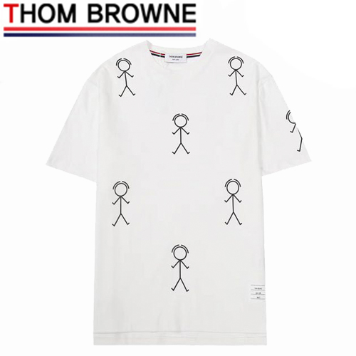 THOM BROWNE-06069 톰 브라운 화이트 프린트 장식 티셔츠 남성용