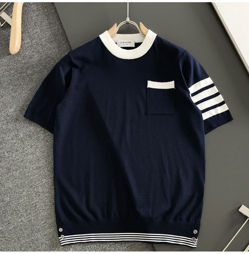 THOM BROWNE-04071 톰브라운 2026년 NEW 남성용 니티드 크루넥 반팔 셔츠