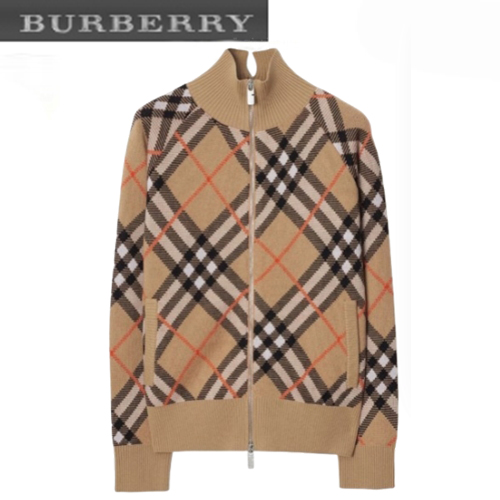 BURBERRY-80949751 버버리 샌드 체크 울 블렌드 트랙 재킷 여성용