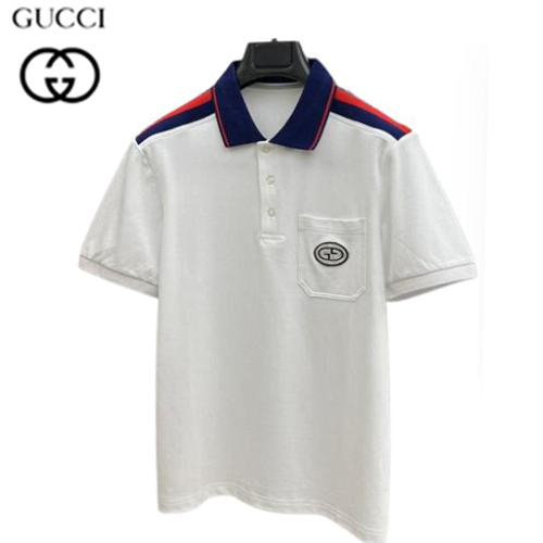 GUCCI-07035 구찌 화이트 Web 스트라이프 장식 폴로 티셔츠 남성용