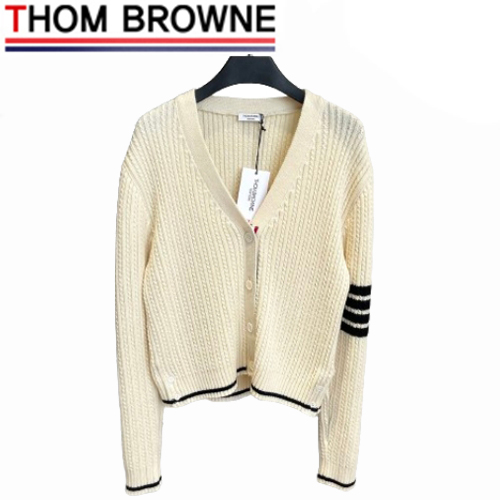 THOM BROWNE-11111 톰 브라운 아이보리 스트라이프 장식 가디건 여성용