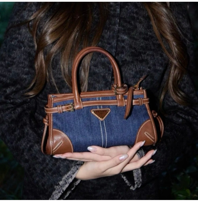 [스페셜오더]PRADA-1BA486 프라다 보니 스몰 데님 및 라이트브라운가죽 핸드백