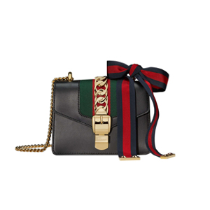 [스페셜오더]GUCCI-431666 8638 구찌 Sylvie 가죽 나일론 web 리본 장식 미니 체인백 블랙