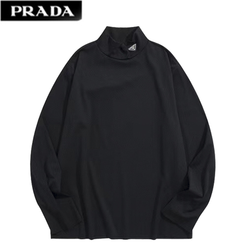 PRADA-012622 프라다 블랙 트라이앵글 로고 목폴라 티셔츠 남여공용