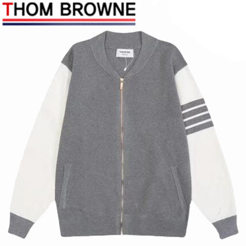THOM BROWNE-08172 톰 브라운 그레이/화이트 스트라이프 장식 니트 재킷 남성용