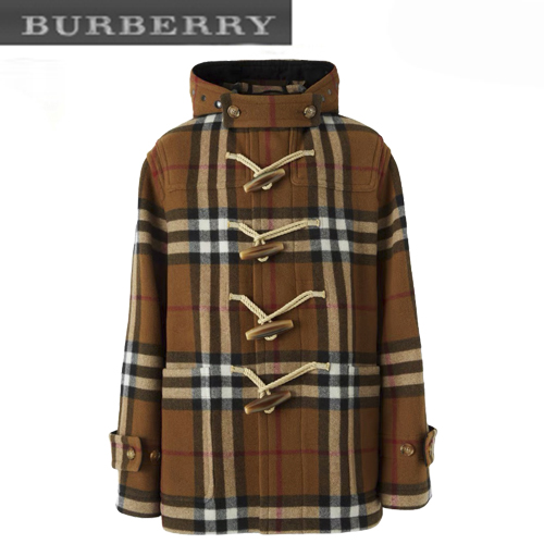 BURBERRY-11125 버버리 브라운 체크 무늬 캐시미어 후드 재킷 남여공용