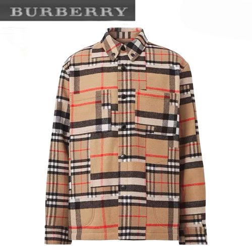 BURBERRY-10055 버버리 베이지 체크 무늬 울 셔츠 남여공용
