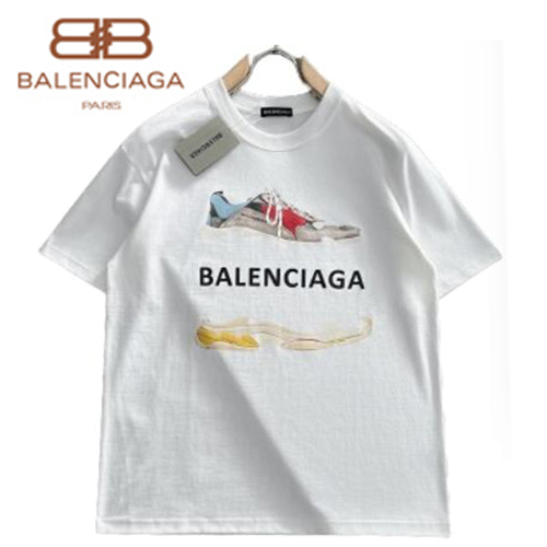 BALENCIAGA-05277 발렌시아가 화이트 프린트 장식 티셔츠 남여공용