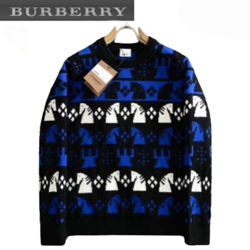 BURBERRY-12187 버버리 블랙/블루 니트 코튼 스웨터 남성용