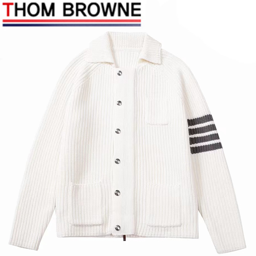 THOM BROWNE-09122 톰 브라운 화이트 스트라이프 장식 니트 재킷 남성용