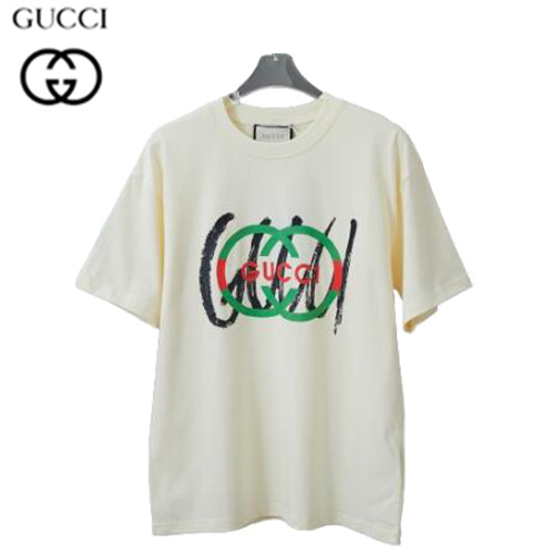 GUCCI-06239 구찌 아이보리 GG 프린트 장식 티셔츠 남여공용